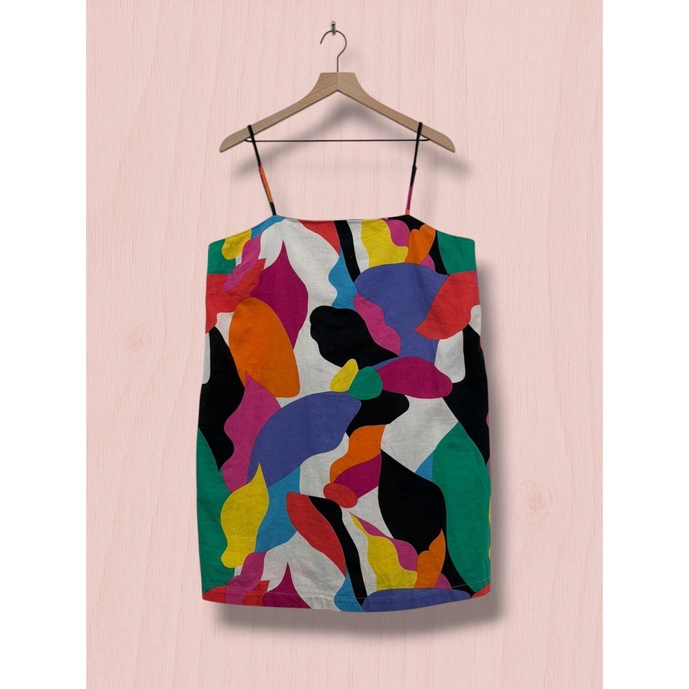 A New Day Abstract Multi-Color Linen Blend Cami Tank Top Large